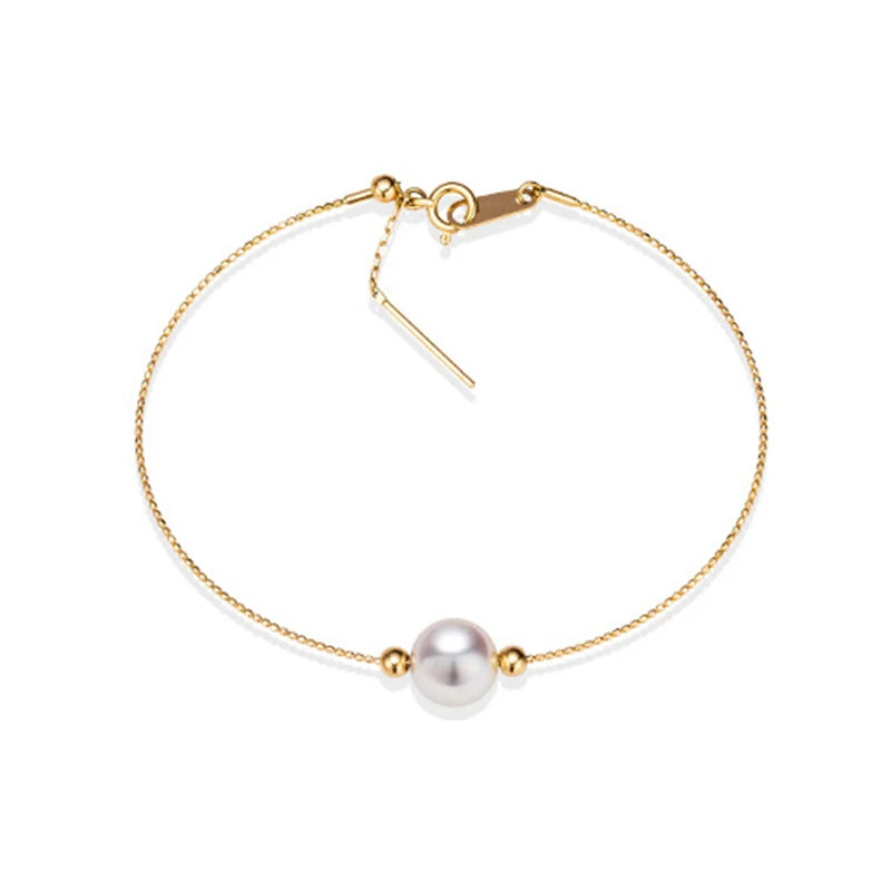 Sinya Natural Pearl 18k Gold Beads Au750 Jewelry Bangles Can Adjust Wear Length DIY Jewellery for Women Girl Mum Lover