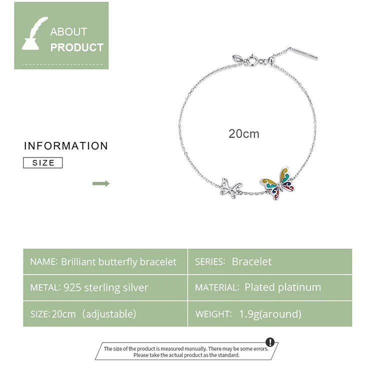 WOSTU 925 Original Sterling Silver Bracelet Brilliant Butterfly Fashion Chain Bracelet For Women Wedding Fine Jewelry Lucky Gift