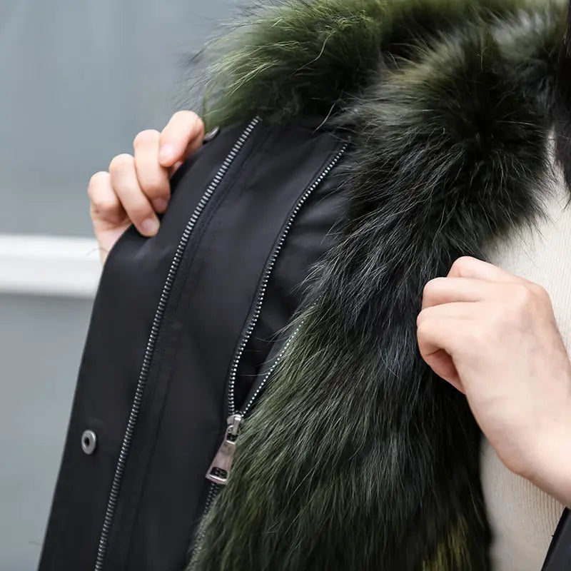 HANZANGL Women Fur Coat 2022 Winter New Real Raccoon Fox Fur Detachable Liner Long Parkas Women Clothing 12 Color  S-4XL