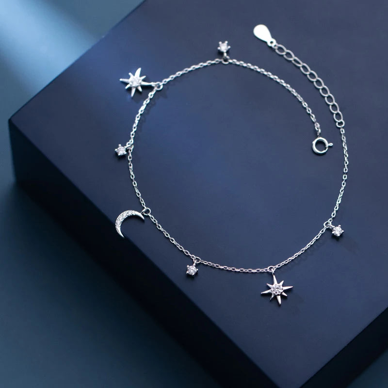 Star Of David And Moon Anklet Ornament Bracelet On The Leg Chain 925 Sterling Silve Fashion Jewelry Anklets For Women 21CM
