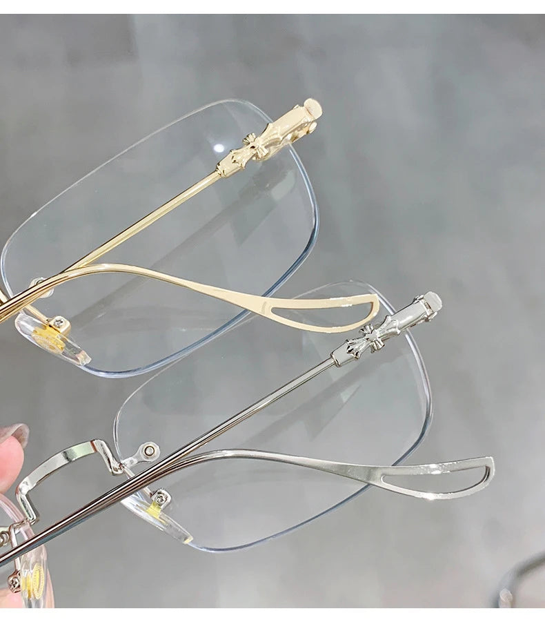 Transparent Computer Glasses Frameless Women Men Anti Blue Light square Eyewear Blocking Glasses Optical Spectacle Eyeglass