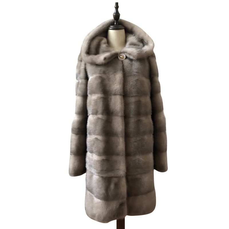 Real Mink Fur Coat Women Winter Natural Mink Coats Hood Genuine Fur Mink Jackets Plus Size Long Vintage Thick Warm Outwear 2024