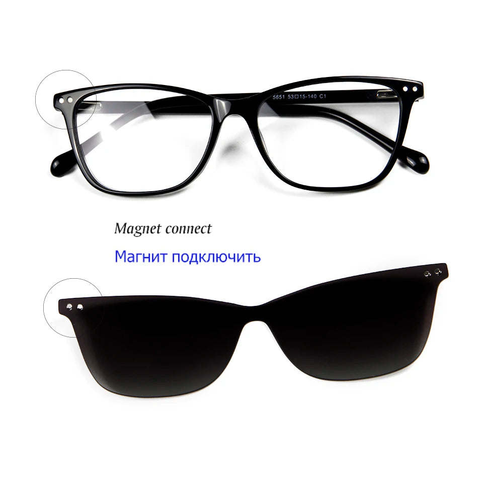 Trends 2024 Cateye Polarized Clear Sunglasses Women Transparent Acetate Eyewear Frame With Magnetic Clip On Sunglass Reflective