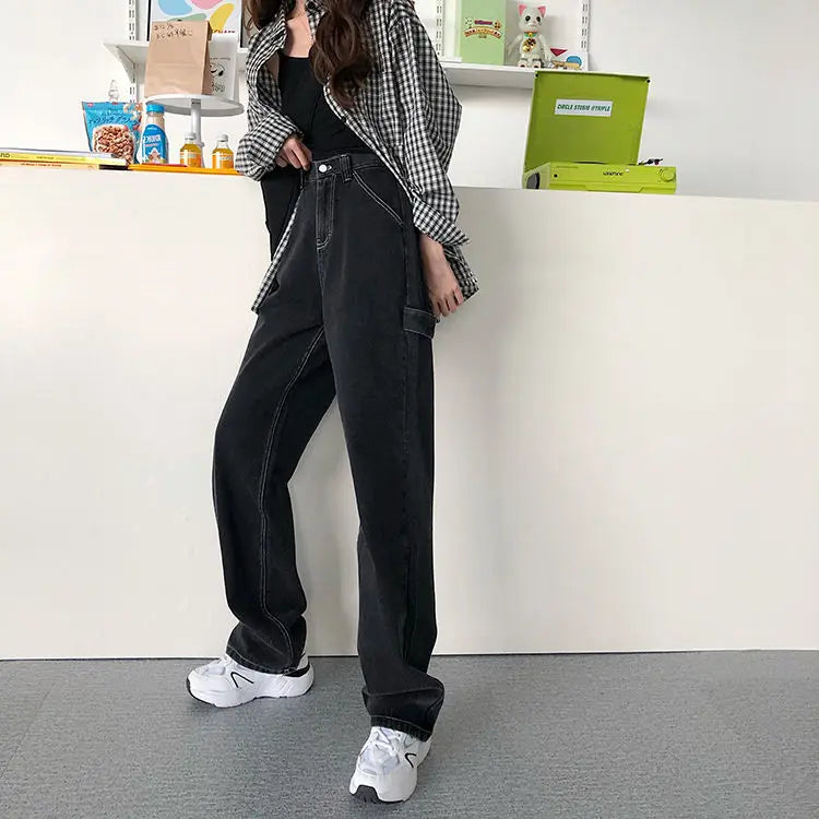 2021 New Jeans For Women Back Loose High Waist mom Large Size Straight pants Long Wide Leg Women Jeans streetwear