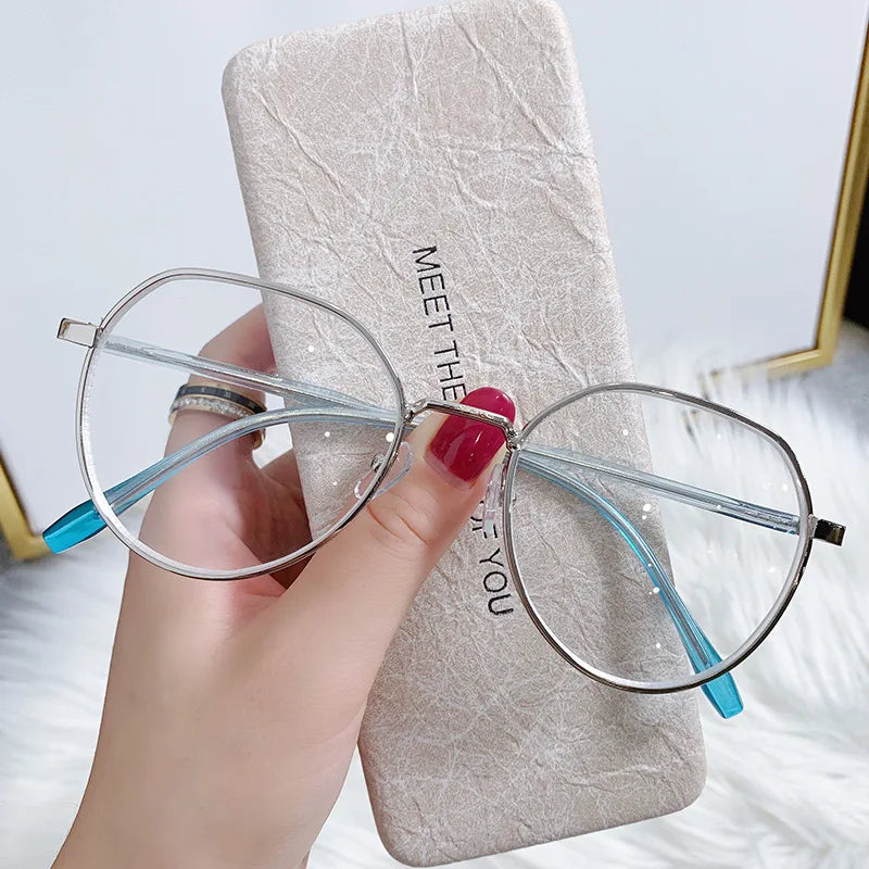 Transparent Computer Glasses Metal Frame Women Men Anti Blue Light Round Eyewear Blocking Glasses Optical Spectacle Eyeglass