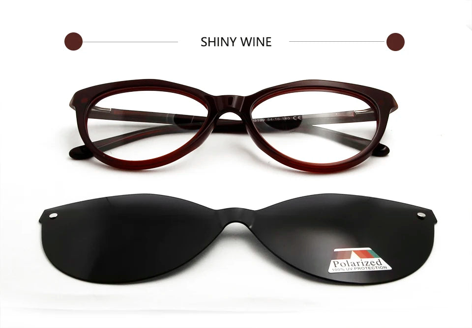 Polaroid Cat Eye Magnet Sunglasses Acetate Women Polarized Clip On Glasses Frame Uv400 Prescription Optical Myopia Eyewear