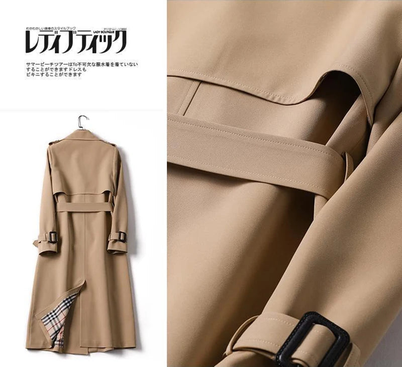 2021 Women Trench Elegant Coat With Belt Autumn Winter Double Breasted Solid Cloak Korean Style Windbreaker Womens Middle Long