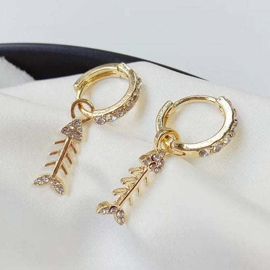 Punk Girl Earrings 2021 Fashion New Earrings Wild Net Red Shiny Crystal Fish Bone Earrings Cute Women's Clothing Sale Pendientes