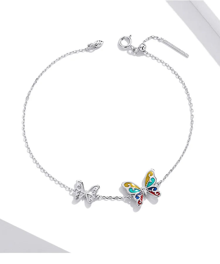 WOSTU 925 Original Sterling Silver Bracelet Brilliant Butterfly Fashion Chain Bracelet For Women Wedding Fine Jewelry Lucky Gift