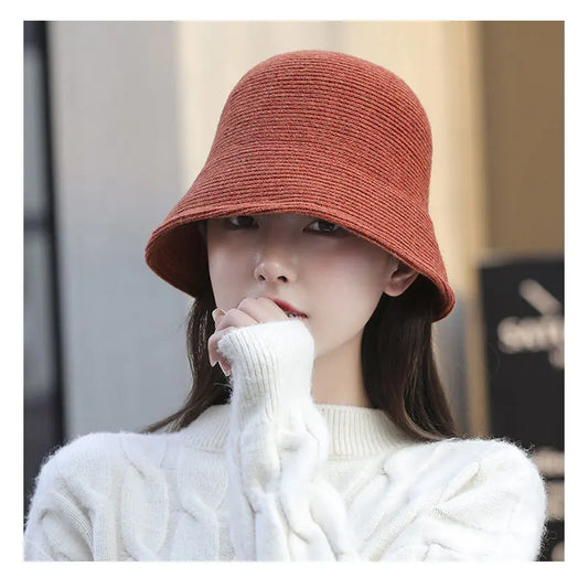 X093 New Fisherman's Hat for Women  Winter Warm Knitted Hat Covers Her Face Japanese Bucket Basin Hat Literary Brim Caps