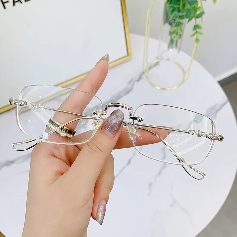 Transparent Computer Glasses Frameless Women Men Anti Blue Light square Eyewear Blocking Glasses Optical Spectacle Eyeglass