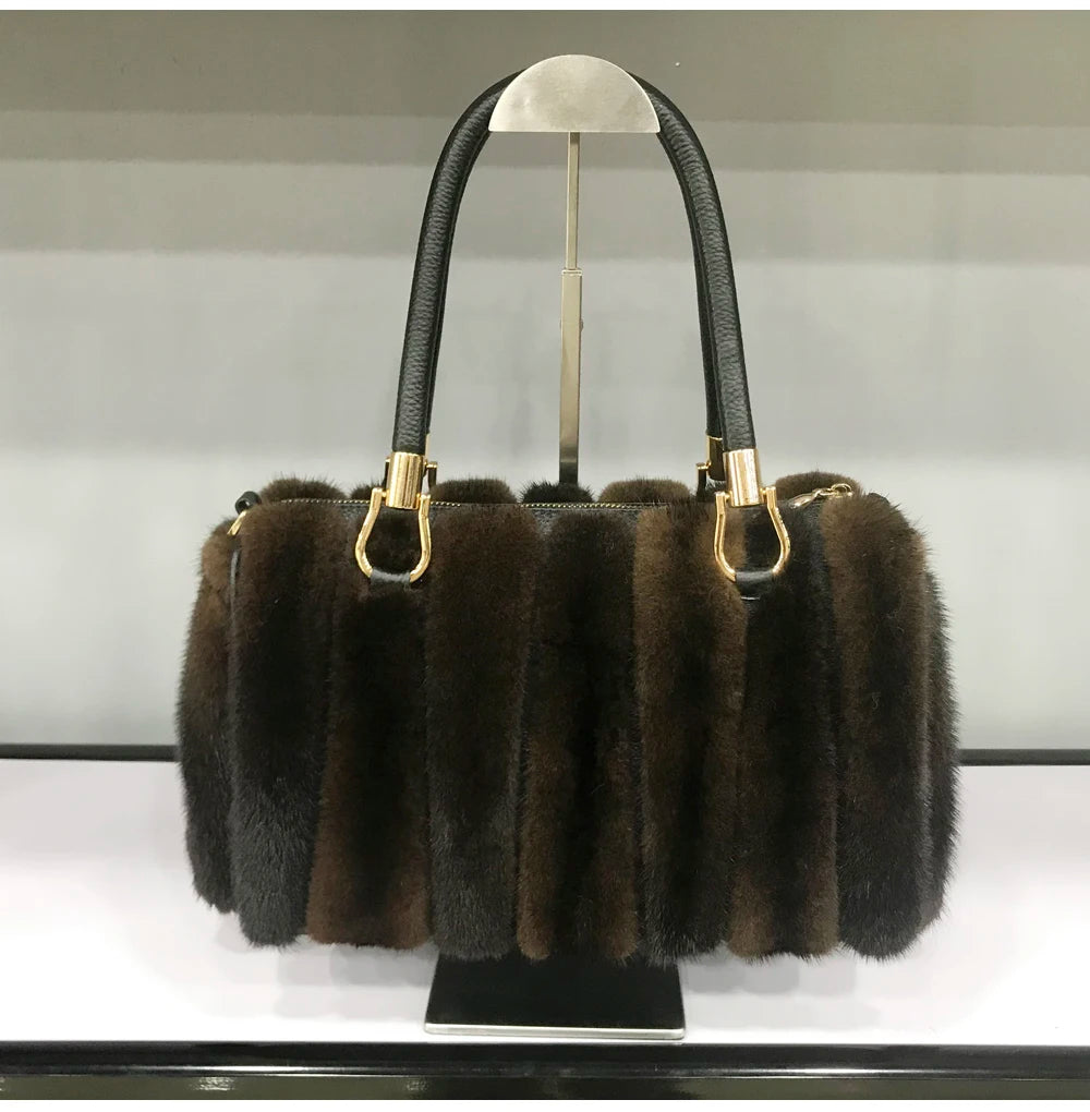 Fur Bag Women Natural Mink Fur Handbag Ladies Winter Warm Crossbody Bags Famous Brand Large Capacity Shoudler Clutch New
