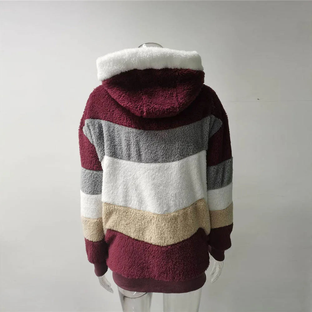 Women Winter Oversized Sherpa Sweater Plus Size 5XL Fleece Zipper Cardigan Hooded Coat Faux Fur Teddy Jacket