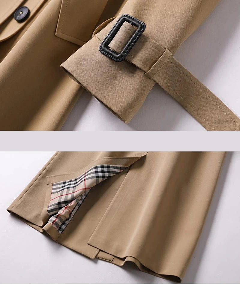 2021 Women Trench Elegant Coat With Belt Autumn Winter Double Breasted Solid Cloak Korean Style Windbreaker Womens Middle Long