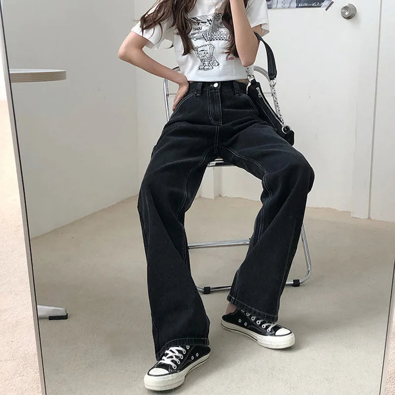 2021 New Jeans For Women Back Loose High Waist mom Large Size Straight pants Long Wide Leg Women Jeans streetwear