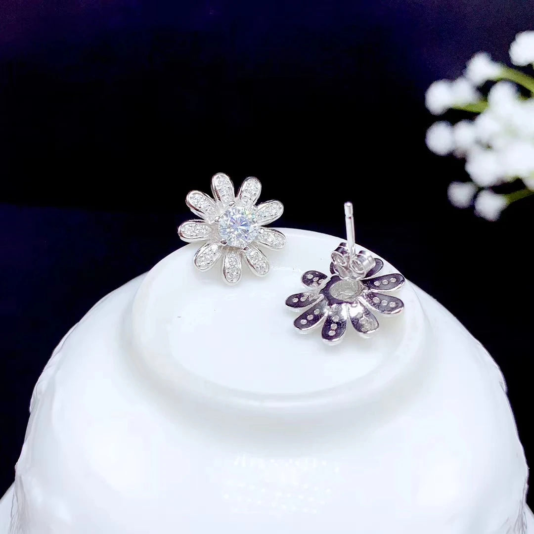 daisy moissanite earrings  women silver stud earrings 925 sterling silver shiny gem better than diamond gift GRA certificate