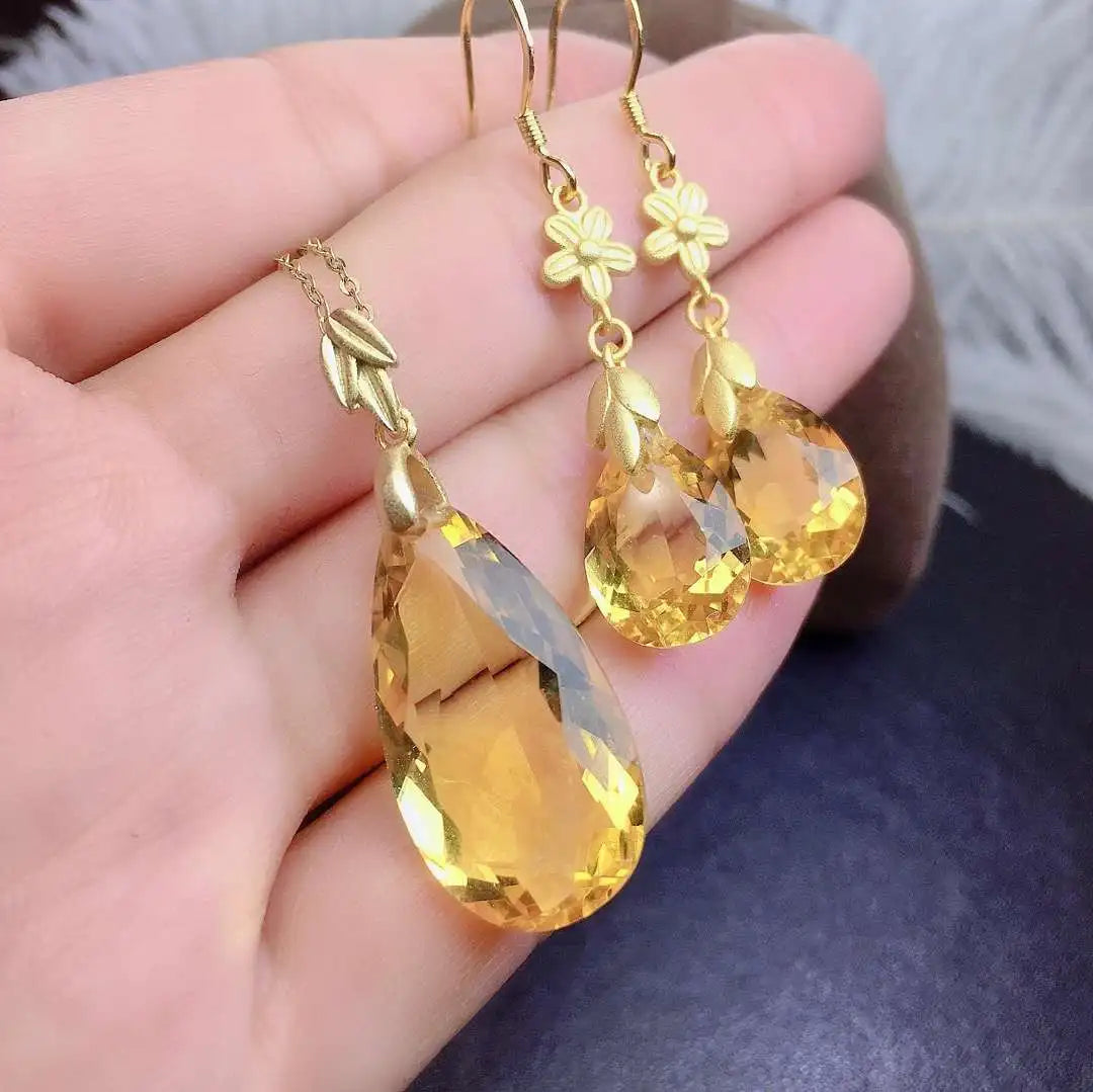 KJJEAXCMY fine jewelry Citrine 925 sterling silver women set luxury