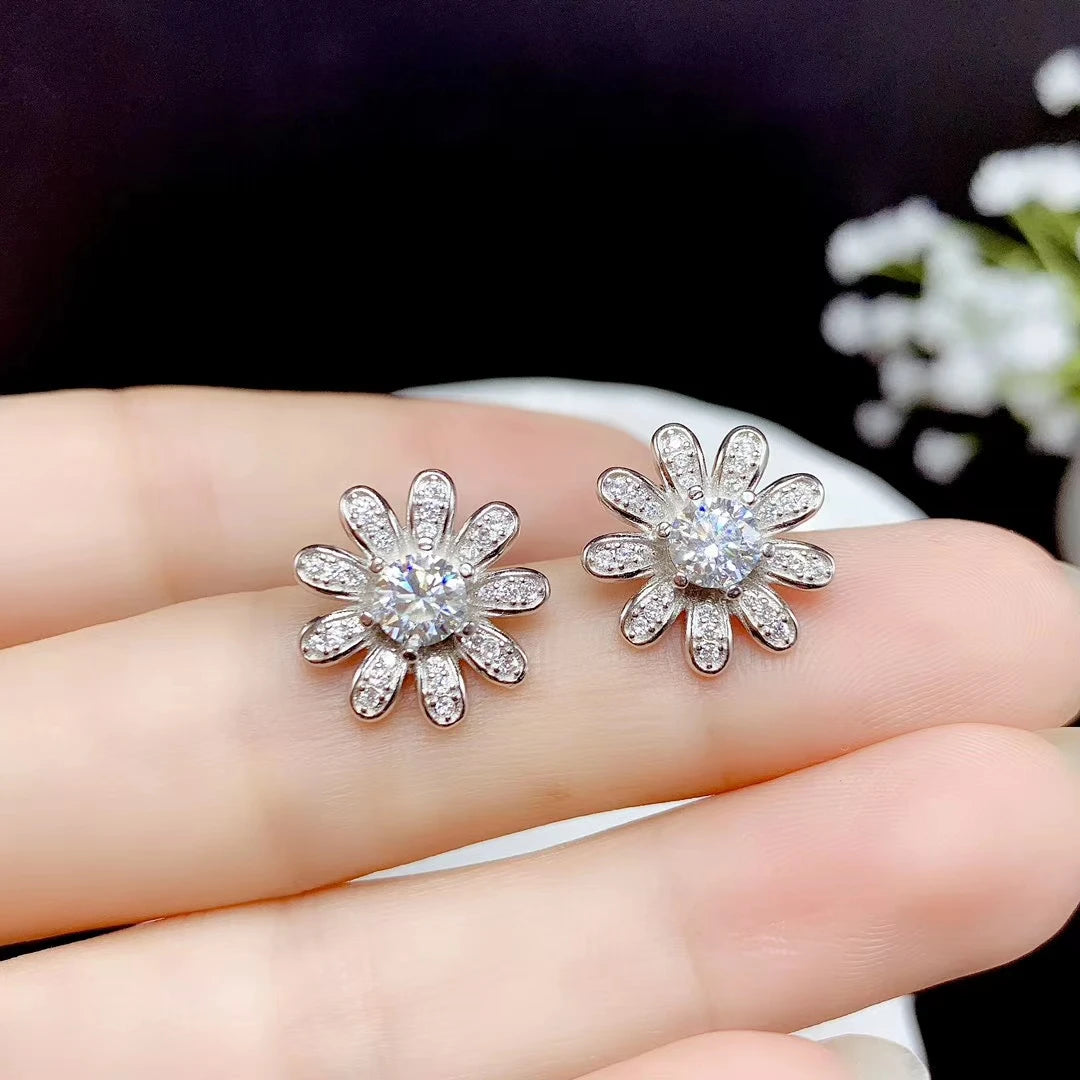 daisy moissanite earrings  women silver stud earrings 925 sterling silver shiny gem better than diamond gift GRA certificate
