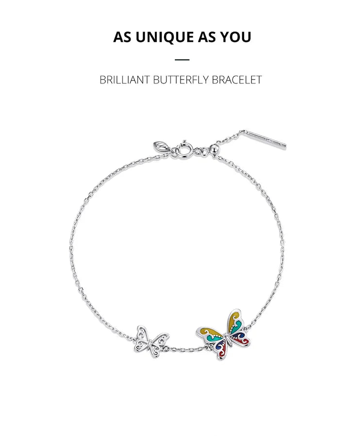 WOSTU 925 Original Sterling Silver Bracelet Brilliant Butterfly Fashion Chain Bracelet For Women Wedding Fine Jewelry Lucky Gift