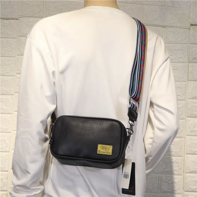 Korean Brand Designer Men Crossbody Bags Leather Man Stylish Design Male Sling Bag Small Fashion Shoulder Messenger Bags