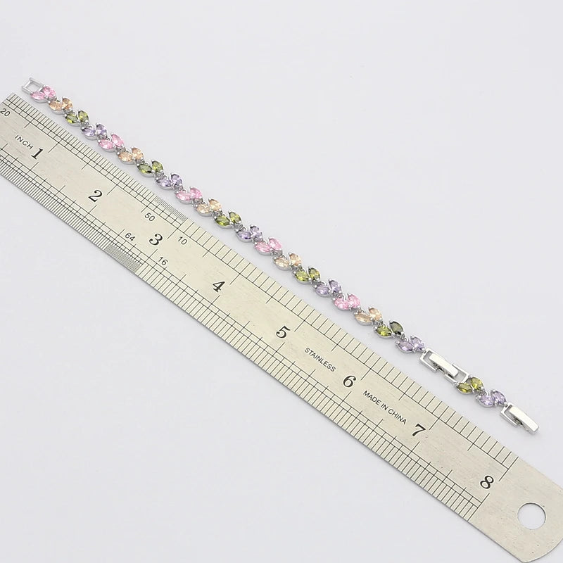 925 Sterling Silver Jewelry Multicolor Zircon White Crystal Chain&Link Charm Bracelets For Women Free Gifts Box