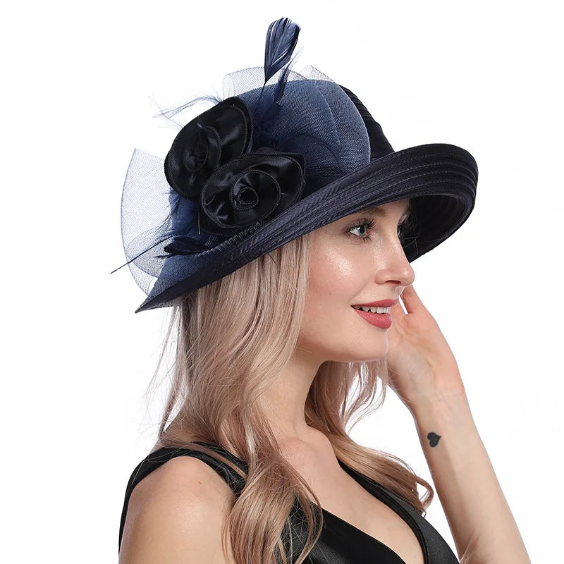 X110 Adult Millinery Fascinators  Party Hats Cross Border Summer Hat Fashion Sunscreen Hat Women's Beach Hat Curling Caps