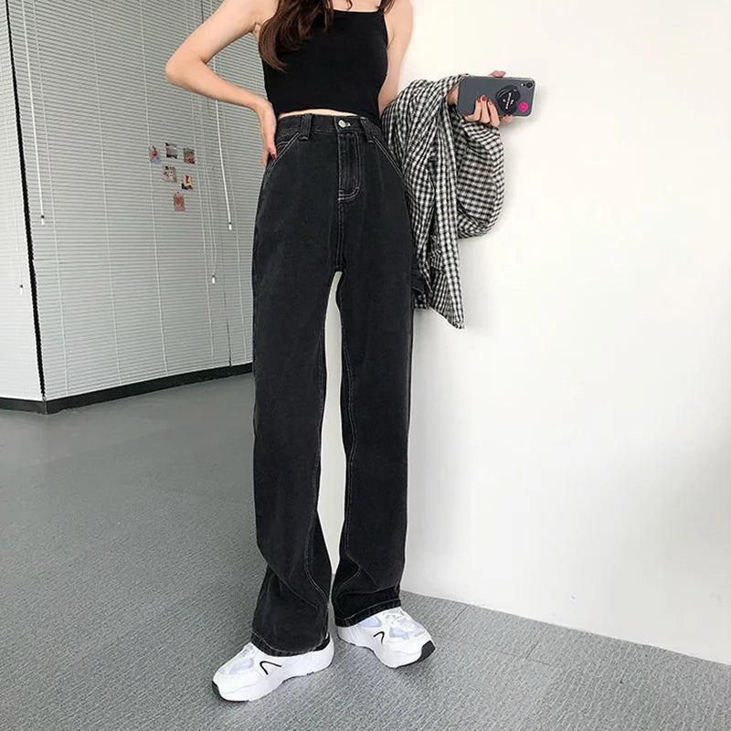 2021 New Jeans For Women Back Loose High Waist mom Large Size Straight pants Long Wide Leg Women Jeans streetwear