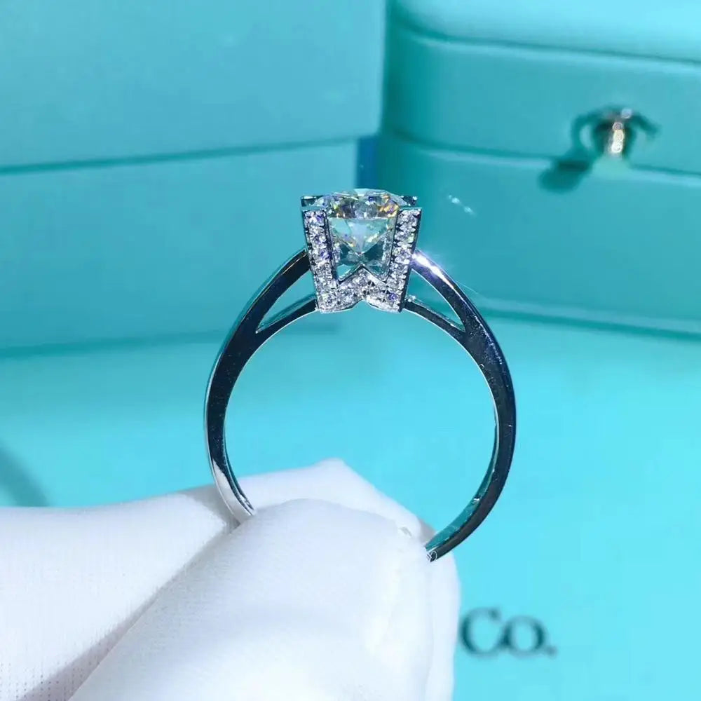 Poetry Of Jew Store Round Silver Moissanit Ring 1ct D VVS Luxury Moissanit Weding Ring for Women