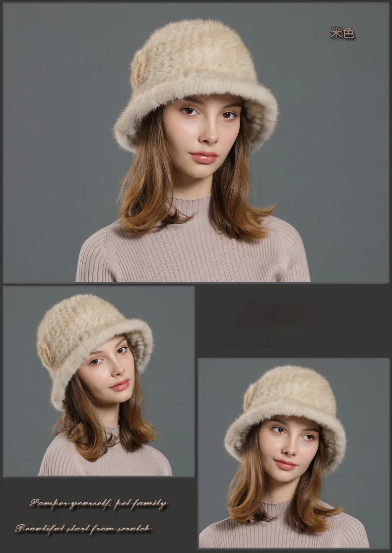 Winter Mink Fur Hat Female New Korean Casual Mink Hat Fur Hat Women Winter Mink Fur Warm Top Hat