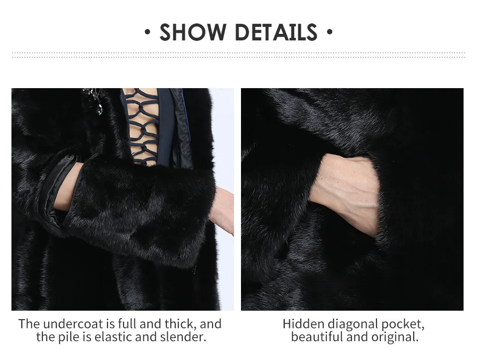 Real Mink Fur Coat Women Winter Natural Mink Coats Hood Genuine Fur Mink Jackets Plus Size Long Vintage Thick Warm Outwear 2024