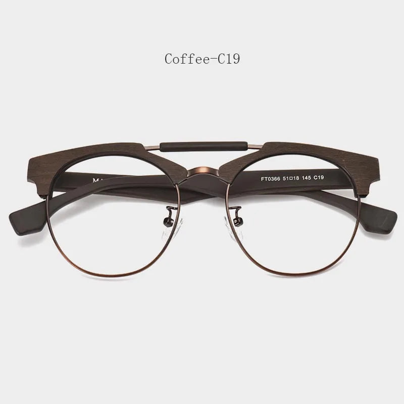 HDCRAFTER New Round Wood Optical Lenses Glasses Frame Men Myopia Women Prescription Progressive Glasses Eyeglasses Frames