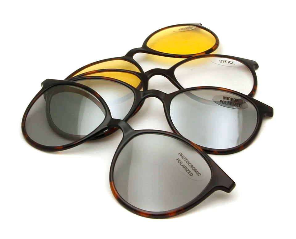 4 clips Brand Magnet Polarized Clip On Sunglasses Round Women Ultem Computer Glasses Men Anti  Blue Light Glasses Prescription