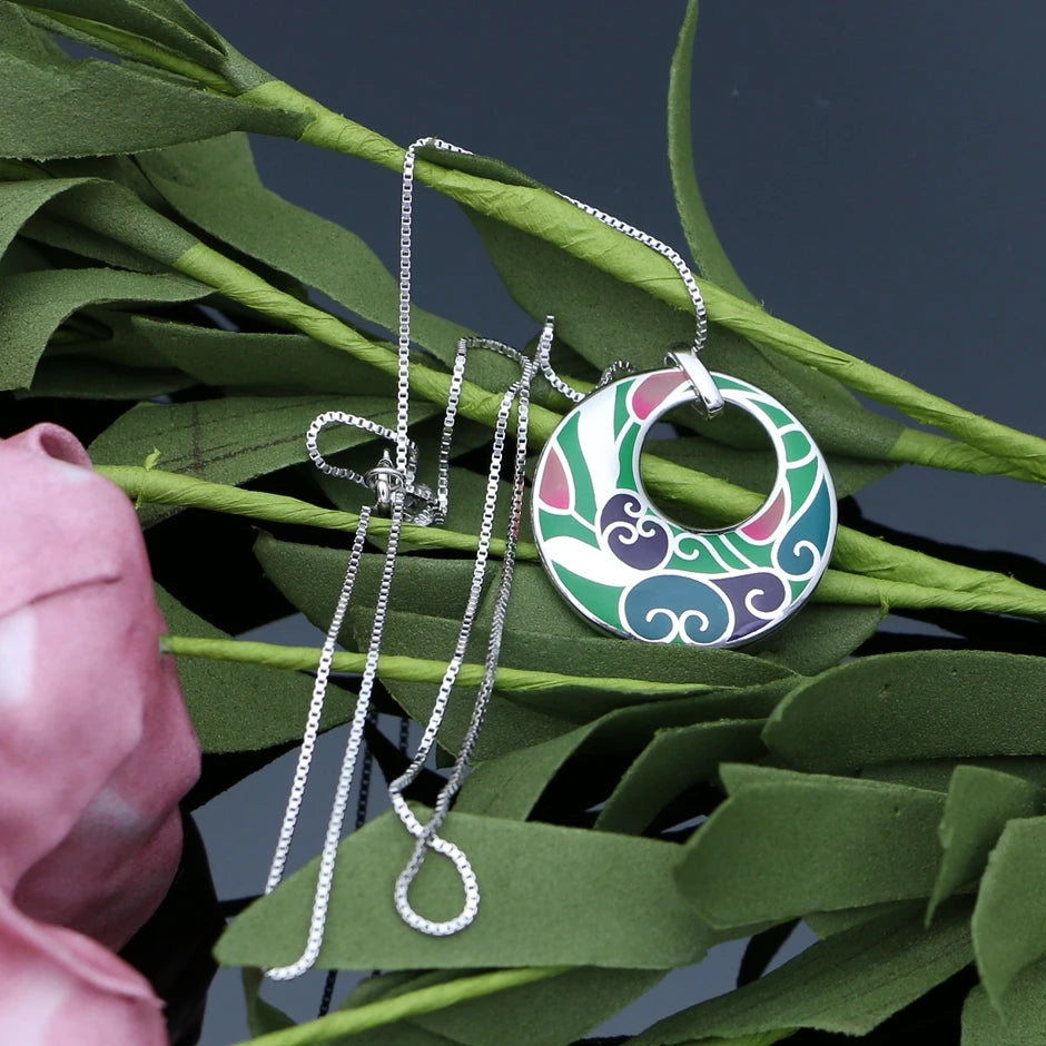 LMFALECA Pure 925 Silver Necklace for Women Luxury Shining Multicolor Transparent Enamel Pendant Box Chain Fine Party Jewelry