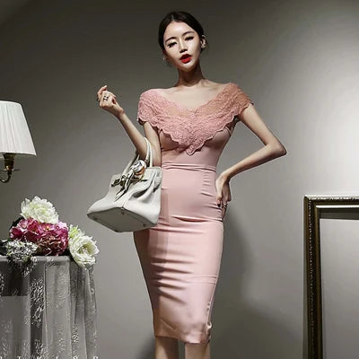 New Summer Elegant Women Evening Dress Chic Sweet Sexy Off-Shoulder Slim Midi Dresses Party Gown Vacation Birthday Mujer Vestido