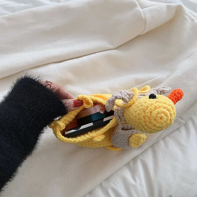New Korean Fashion Bags For Women Woolen Knitting Handmade Crossbody Bags Women Lovely Duck Purse Phone Bag Mini Bag Bolso Mujer