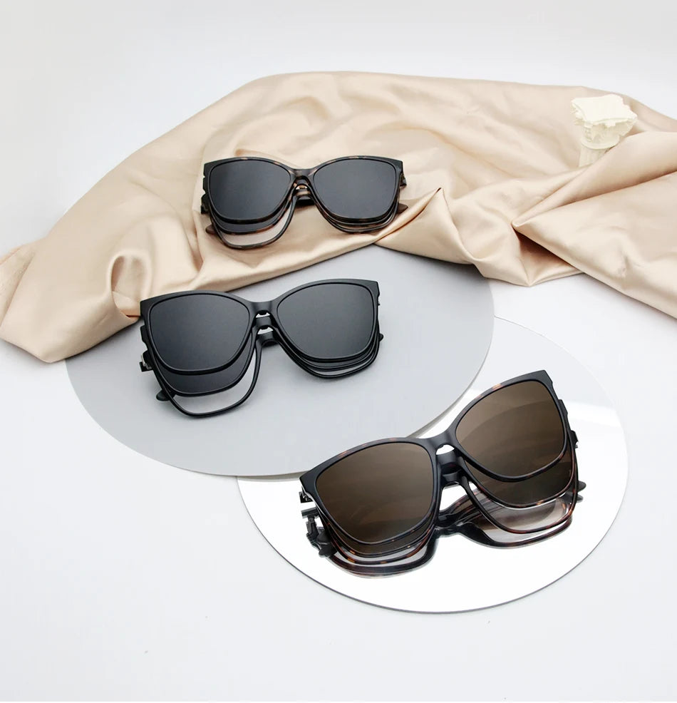 X3187 Magnet Polarized Clip Glasses Frame women Optical Myopia Clip Glasses For  Eyeglasses Frame