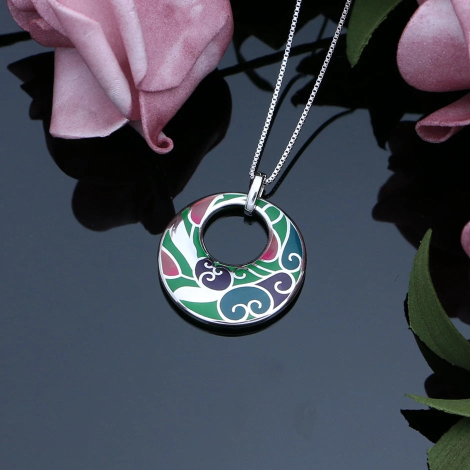 LMFALECA Pure 925 Silver Necklace for Women Luxury Shining Multicolor Transparent Enamel Pendant Box Chain Fine Party Jewelry