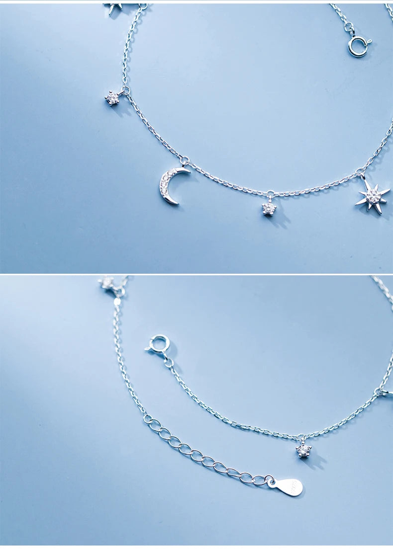 Star Of David And Moon Anklet Ornament Bracelet On The Leg Chain 925 Sterling Silve Fashion Jewelry Anklets For Women 21CM