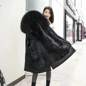 HANZANGL Women Fur Coat 2022 Winter New Real Raccoon Fox Fur Detachable Liner Long Parkas Women Clothing 12 Color  S-4XL