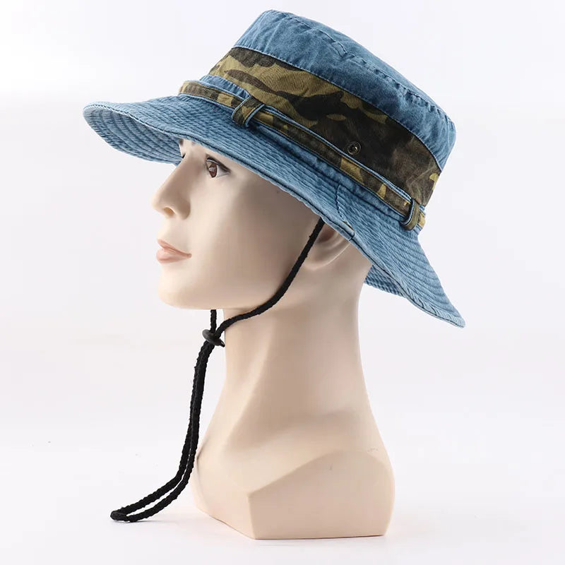 CAMOLAND UPF 50+ Sun Hat For Women Men 100% Cotton Bucket Hat Male Camouflage Patchwork Outdoor Hiking Fishing Boonie Caps