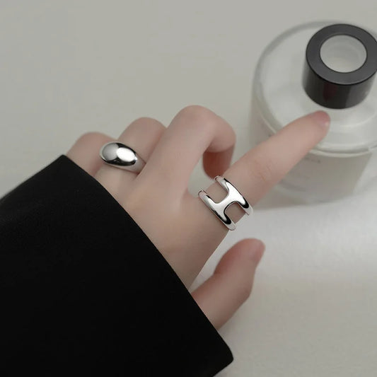 Woman Rings Silver 925 Jewelry The Letter H Gift Female Ring 2021 Trend Teens Wedding Punk Fine Jewelry For Woman Adjustable