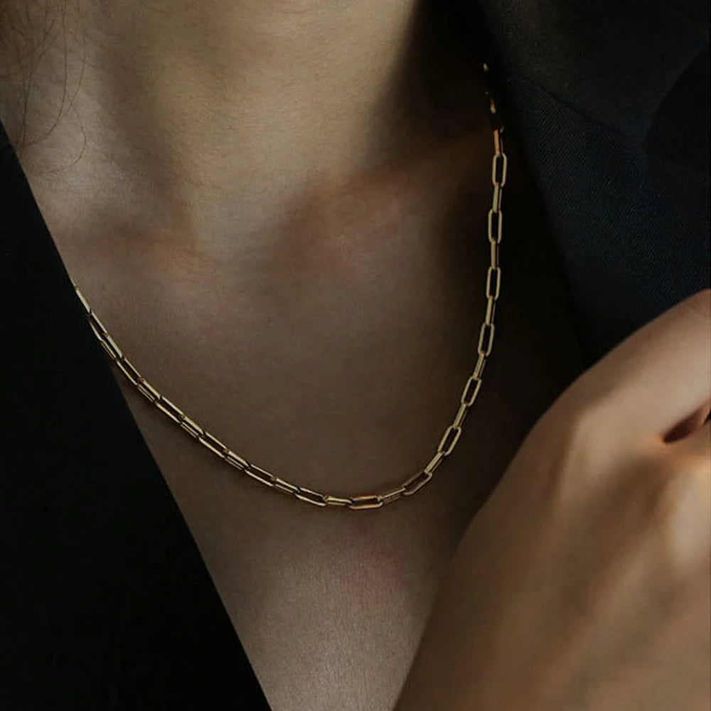 Paperclip Necklaces Chain 925 Sterling Silver Link Neck 4.5MM Men Women Jewelry 45 50 55 60CM Luxury Fine Gift Gilded Rose Gold