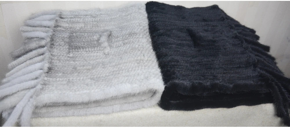 Long Style Winter Real Natural Mink Fur Scarf Lady 100% Natural Real Mink Fur Shawl Women Knitted Real Mink Fur Pashmina Scarves