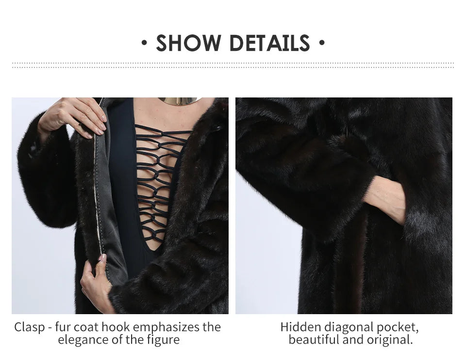 Mink Coats Women Natural Mink Jacket With Hood Female Real Mink Fur Coat With Belt Ladies Winter Warm Genuine Fur Coat Luxury