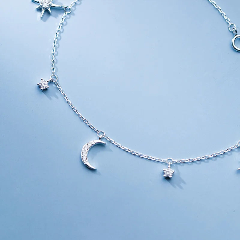 Star Of David And Moon Anklet Ornament Bracelet On The Leg Chain 925 Sterling Silve Fashion Jewelry Anklets For Women 21CM