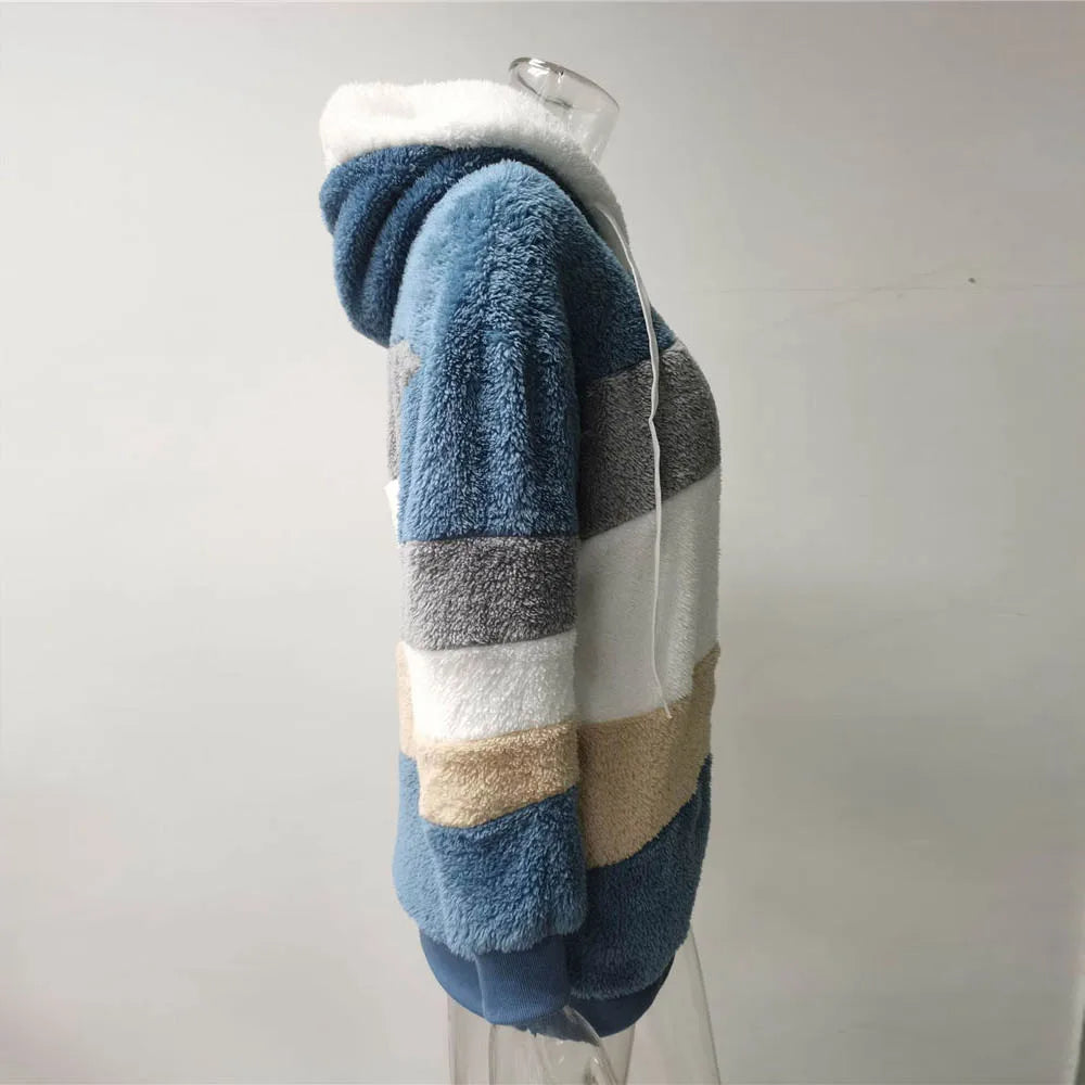 Women Winter Oversized Sherpa Sweater Plus Size 5XL Fleece Zipper Cardigan Hooded Coat Faux Fur Teddy Jacket