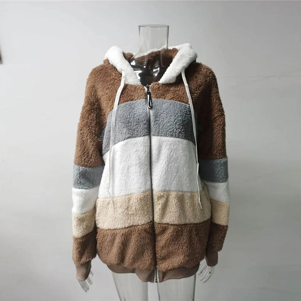 Women Winter Oversized Sherpa Sweater Plus Size 5XL Fleece Zipper Cardigan Hooded Coat Faux Fur Teddy Jacket