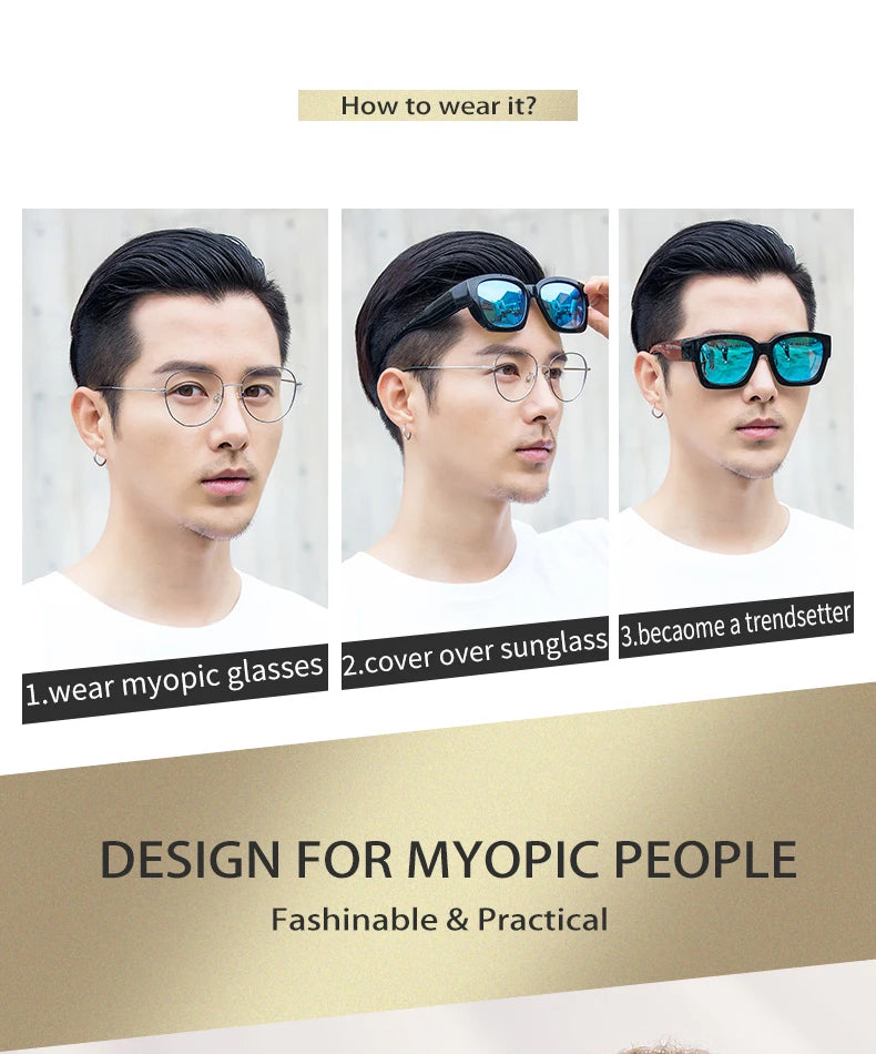 Polarized Fit-over sunglasses cover over overlay prescription glasses myopia man women car driver large size transfer eyewear