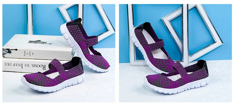 Women Running Sneakers Shoes Summer Breathable Walking Woven Shoe Anti-slip Handmade Weave Lightweight Female Flats Casual Shoe