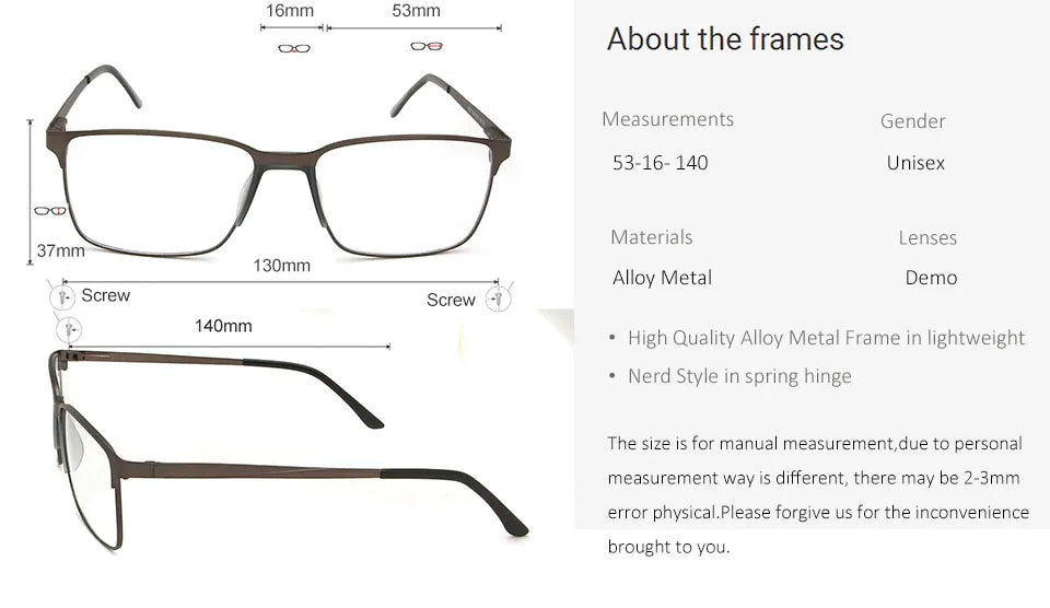 Titanium Alloy Optical Glasses Ultralight Clear Lens Glasses Men Square Myopia Glasses Women Diopter Prescription Glasses Frame